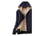 Lookbook Womens Hooded Zipper Cardigan Warm Sherpa Jacket-Dark Blue Printing