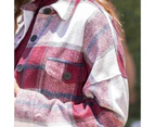 Lookbook Womens Lapel Plaid Wool Blend Coat Long Jacket-Wine Red