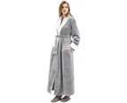 Lookbook Womens Winter Robe Soft Plush Warm Spa Long Bathrobe Pajamas-Grey