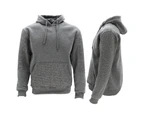 Men's Fleece Pullover Hoodie w Ribbed Pockets Sleeve - Dark Grey