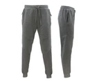 Men's Cuffed Fleece Track Pants w Zip Pockets - Light Grey