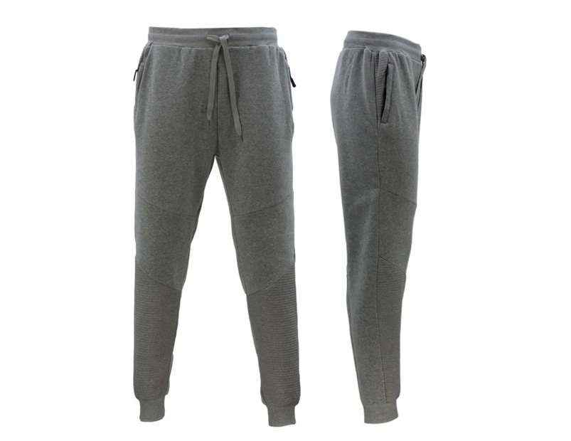 Men's Cuffed Fleece Track Pants w Zip Pockets - Light Grey