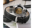 FORSINING Men's Casual Automatic Mechanical Watch Soft Leather Band-Black/Silver