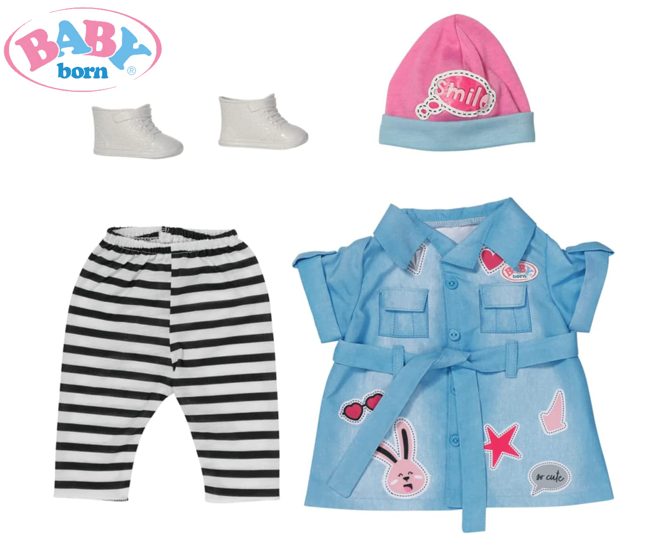 Baby Born Deluxe Jeans/Dress/Hat/Shoes Dress Up Clothing Set For 43cm Dolls 3y+