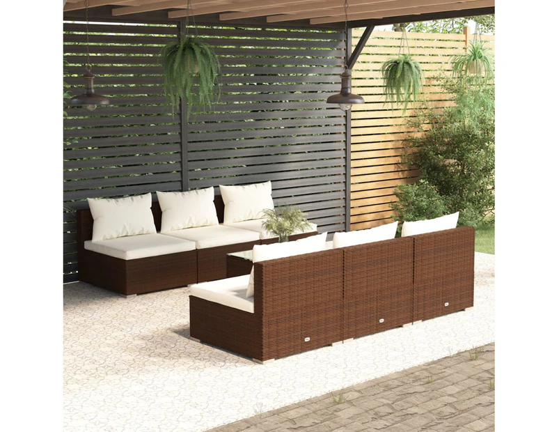 vidaXL 7 Piece Garden Lounge Set with Cushions Poly Rattan Brown