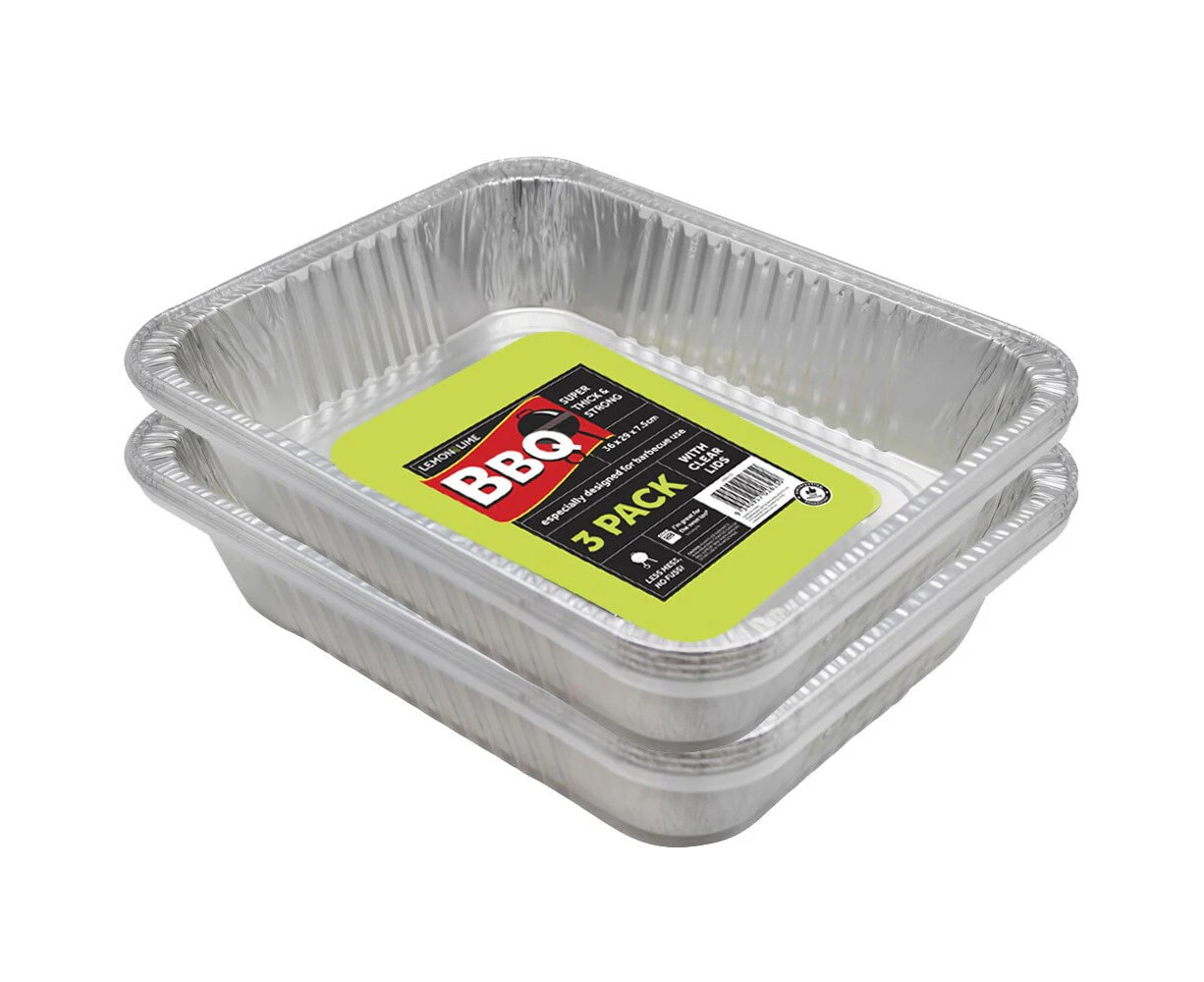 2 x 6pc Lemon & Lime 37.5x28cm Foil Container BBQ/Food Takeaway w Plastic Lid Silver