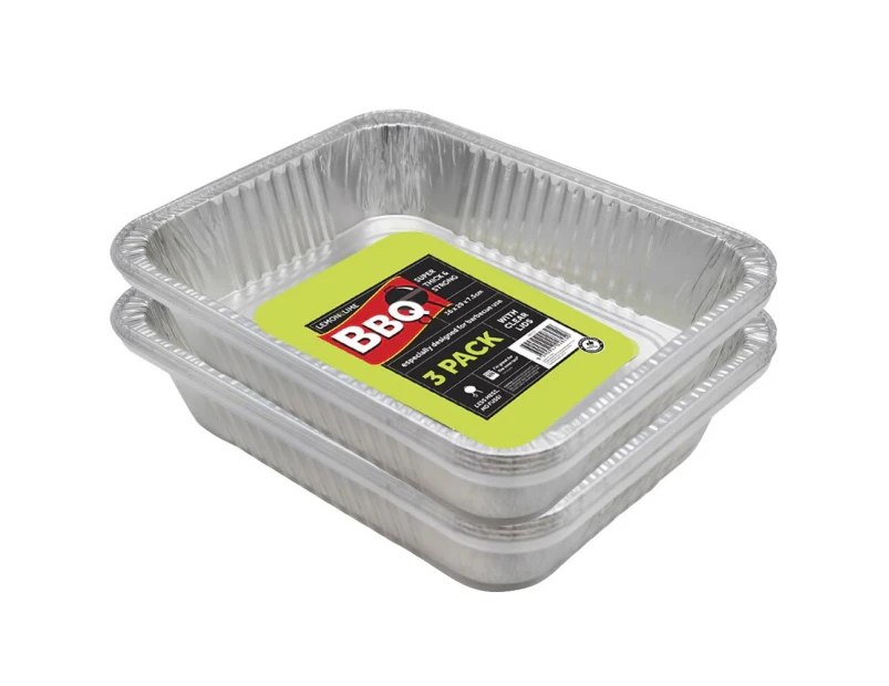 2 x 6pc Lemon & Lime 37.5x28cm Foil Container BBQ/Food Takeaway w Plastic Lid Silver