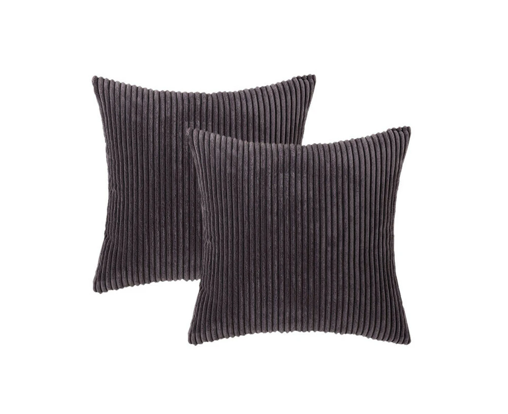 2x Striped Velvet Cushion Covers - Dark Grey - Dark Grey