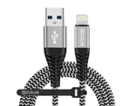 [1M+2M] ZUSLAB Nylon USB-A to Lightning Charging Cable Charger Cord for Apple iPhone 13 Pro Max / 13 Pro / 13 / 13 Mini - Black
