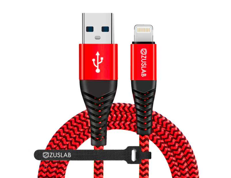 [1M+2M] ZUSLAB Nylon USB-A to Lightning Charging Cable Charger Cord for Apple iPad Pro 2nd / Pro 1st / Air 3rd / Air 2nd / Air - Red