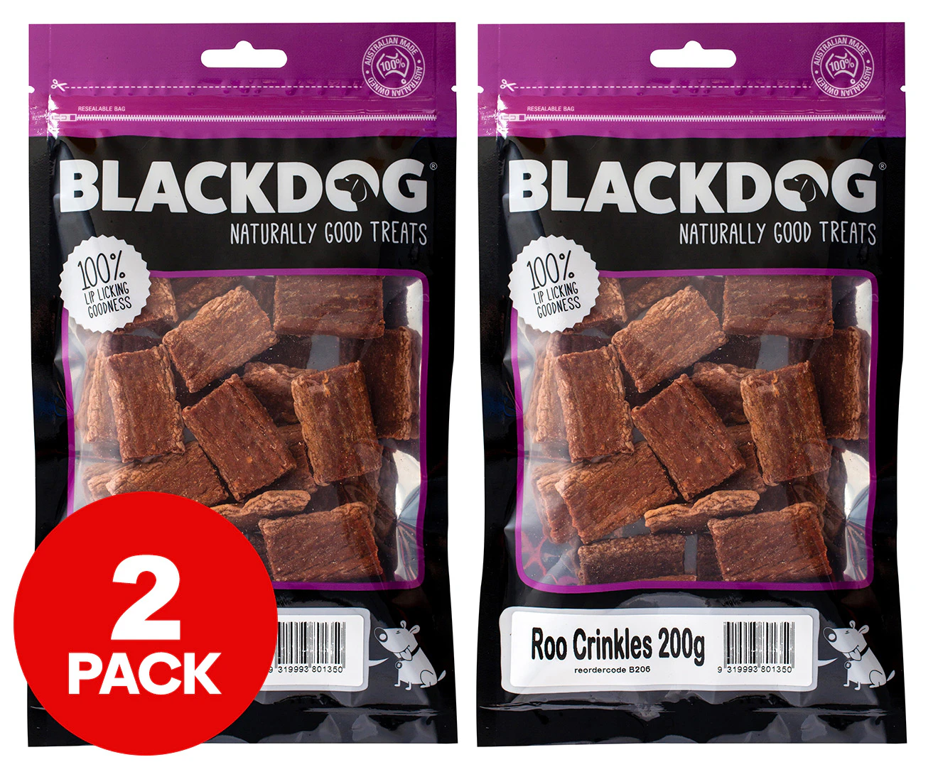 2 x Blackdog Roo Crinkles Dog Treats 200g