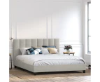Fabric Bed Frame in King, Queen and Double Size (Vertical Lines, Beige)