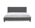 Fabric Bed Frame in King, Queen and Double Size (Vertical Lines, Charcoal)