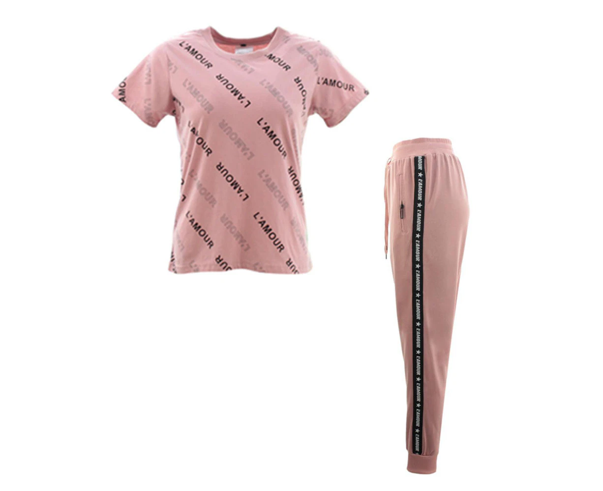 FIL Women's 2pc T-Shirt Track Pants Set - L'AMOUR/Dusty Pink