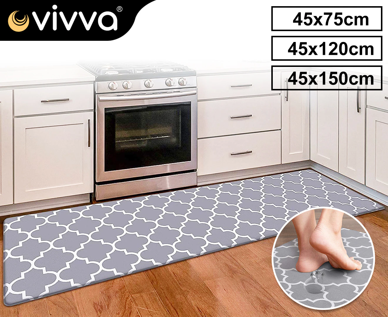 Vivva 1x Kitchen Mat Leather Floor Rugs Area Carpet Non-Slip Door Mat - Grey 3 Sizes