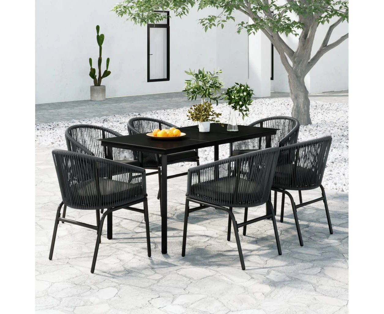 7 Piece Garden Dining Set Grey