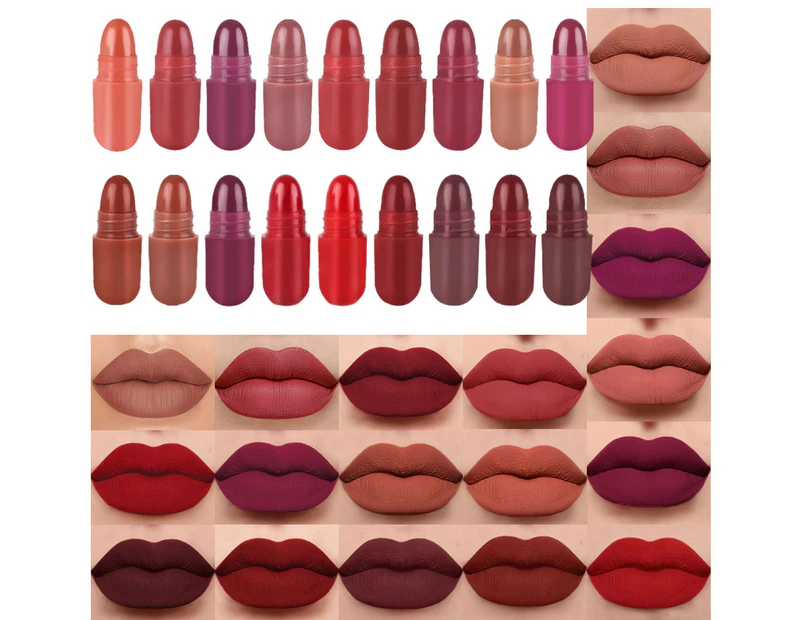 18Pcs/Set 1.4g Lipstick Kit Nude Color Cream Texture Stylish Capsule Matte Lip Lacquer for Party
