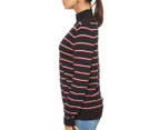 Tommy Hilfiger Women's Ivy T-Neck Stripe Sweater - Deep Black/Red/White