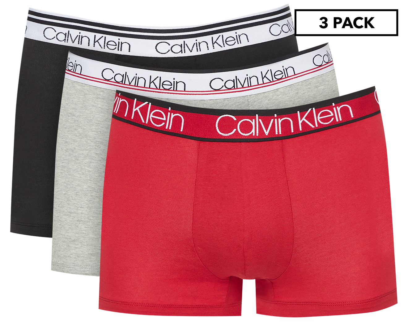 Calvin Klein Men's Cotton Stretch Trunk 3-Pack - Black/Grey Heather/Red ...