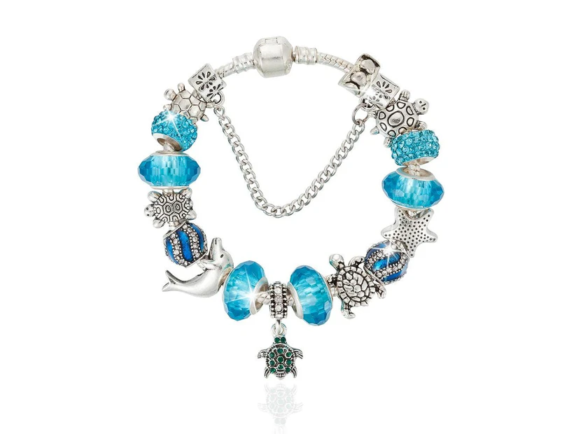 Pandora Inspired Full Set Beaded Charm Bracelet - Blue