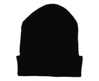 Mens Womens Unisex Beanie Winter Thermal Ski Warm Knitted Sherpa Plain Patterned [Design: A - Black]