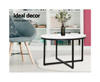 Coffee Table Marble Effect Side Tables Bedside Round Black Metal 70X70CM