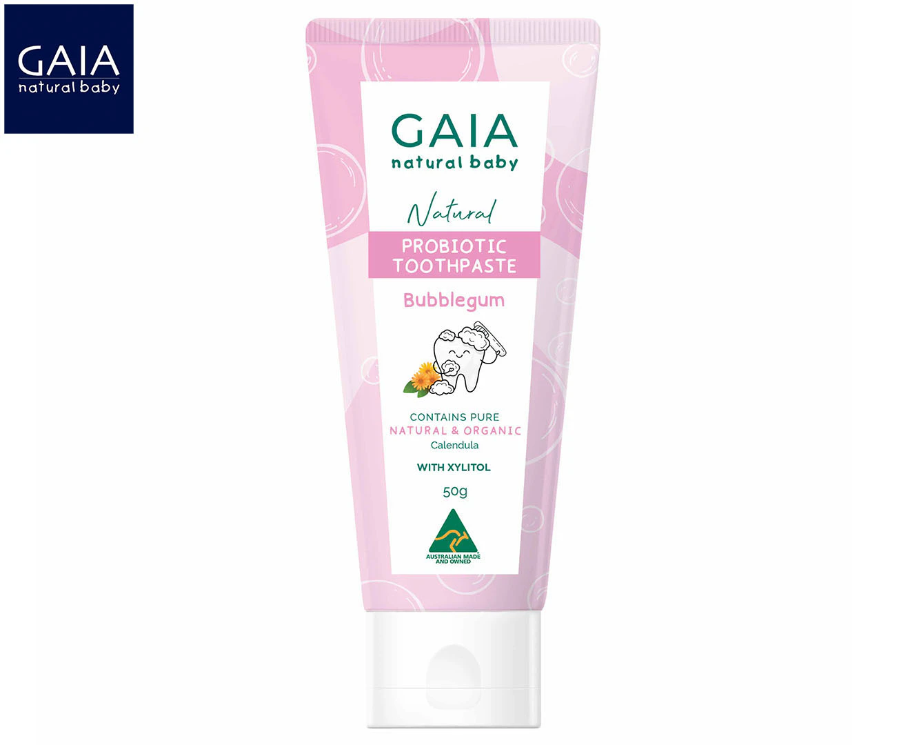 Gaia Natural Baby Oral Care Bubblegum Probiotic Fluoride Free Toothpaste 50g 6m+