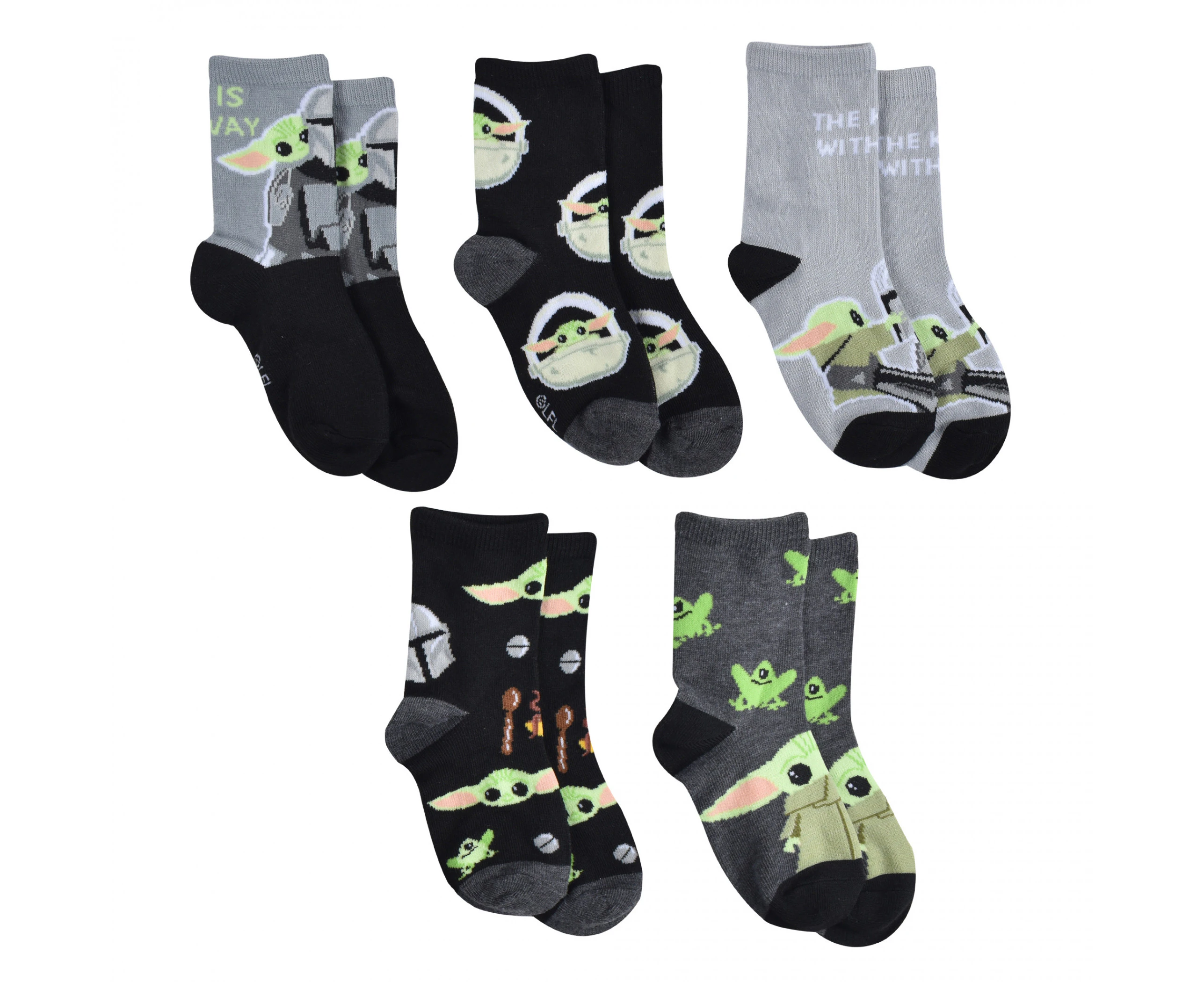 Star Wars The Mandalorian Grogu Boy's Variety Crew Socks 5-Pack