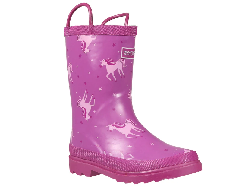 Regatta Great Outdoors Childrens/Kids Minnow Patterned Wellington Boots (Unicorn/Radiant Orchid) - RG1250