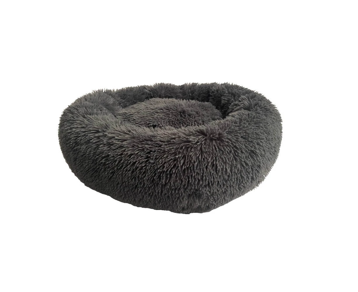 Removable Cover Premium Colour Calming Plush Dog Bed - Dark Grey