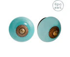 6x Turquoise Round Ceramic Cabinet Drawer Knobs - Interior Furniture Cupboard Door Handle - by Nicola Spring
