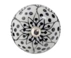 1x White/Black Round Floral Ceramic Cabinet Drawer Knob - Interior Furniture Cupboard Door Handle - by Nicola Spring 1