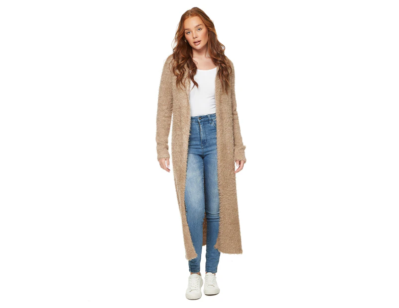 Urban Classics Women's Hooded Feather Cardigan - Soft Taupe