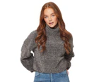 Urban Classics Women's Short Chenille Turtleneck Sweater - Asphalt