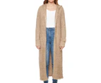 Urban Classics Women's Hooded Feather Cardigan - Soft Taupe