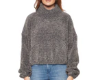 Urban Classics Women's Short Chenille Turtleneck Sweater - Asphalt