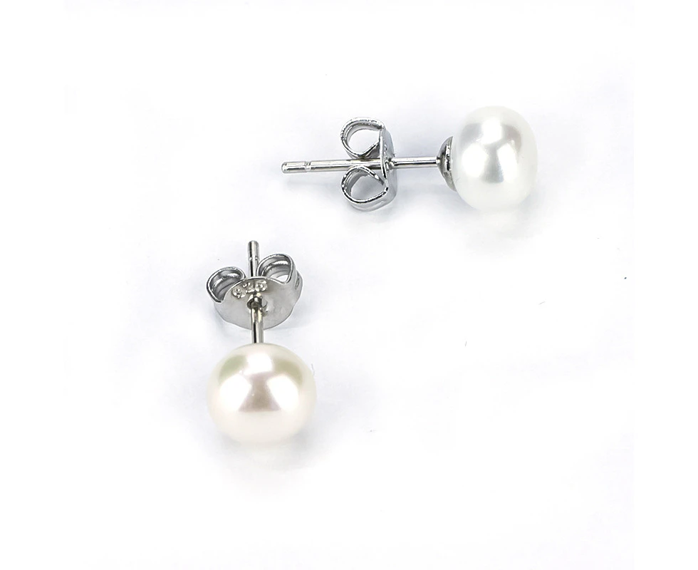 Freshwater White Pearls St Kilda Stud Earrings 6-7 mm AAA