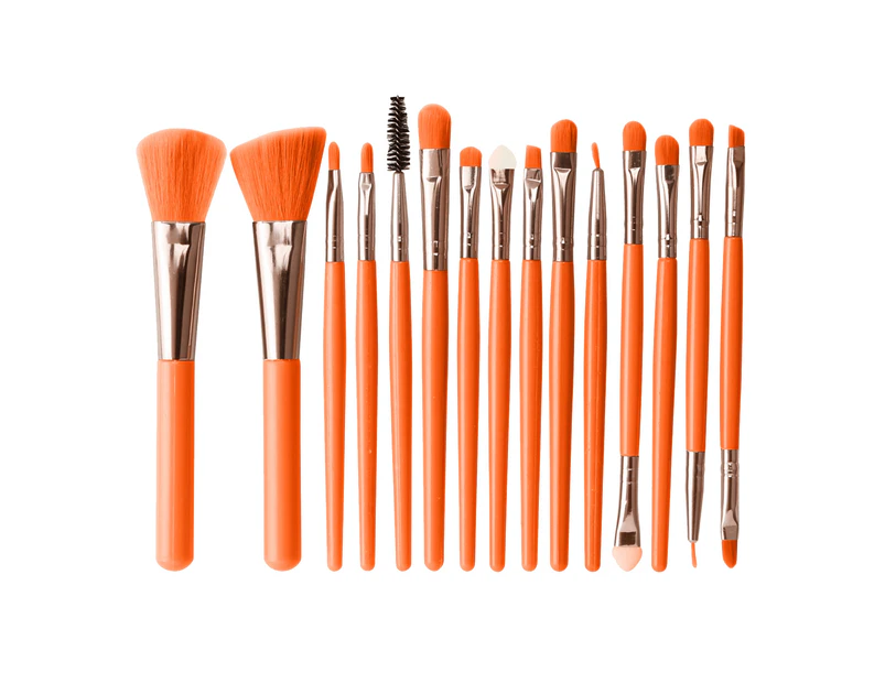 15Pcs/Set Women Foundation Powder Eyeshadow Blusher Soft Brushes Makeup Kit-Fluorescent Orange