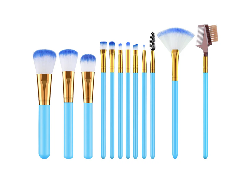 12Pcs/Set Makeup Brush Wear-resistant Skin-friendly Artificial Fiber Eye Shadow Eyebrow Eyeline Brush for Face-Blue