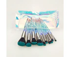 10Pcs/Set Beauty Brush Uniform Shading Excellent Ductility Thin Professional Powder Foundation Concealer Cosmetic Tool for Female-Blue+Black
