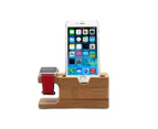 2 in 1 Bamboo Wood Charging Stand Cradle Holder for Apple Watch and iPhone
