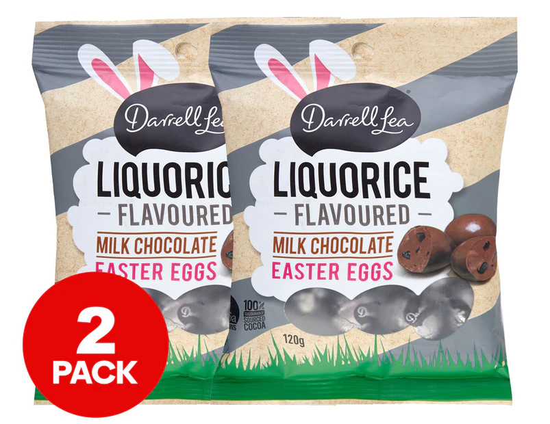 2 x Darrell Lea Liquorice Flavoured Milk Chocolate Easter Eggs 120g