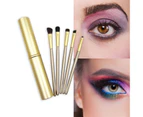 Makeup Brush Set Portable Grisp Comfortable Aluminum Tube 5-Piece Eyeliner Eyeshadow Make Up Brushes Set for Beauty-Golden