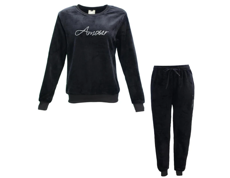 FIL Women's Plush Fleece 2pc Set Loungewear Pyjamas - Amour/Black