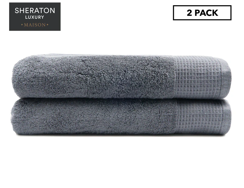 2pc Sheraton Luxury Maison Greenwich Bath Towels 68cm x 137cm Cotton Charcoal