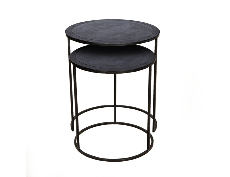 Set of 2 SSH COLLECTION Philip 41 and 49cm Wide Nesting Side Tables - Black Nickel
