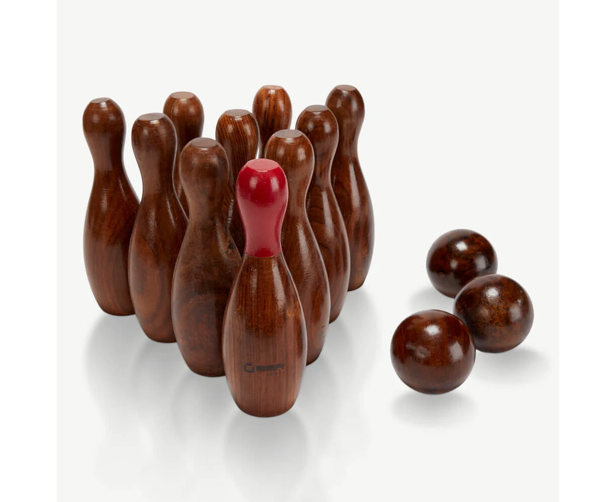 Uber Rosewood Deluxe 10 Pin Wooden Skittles Set.