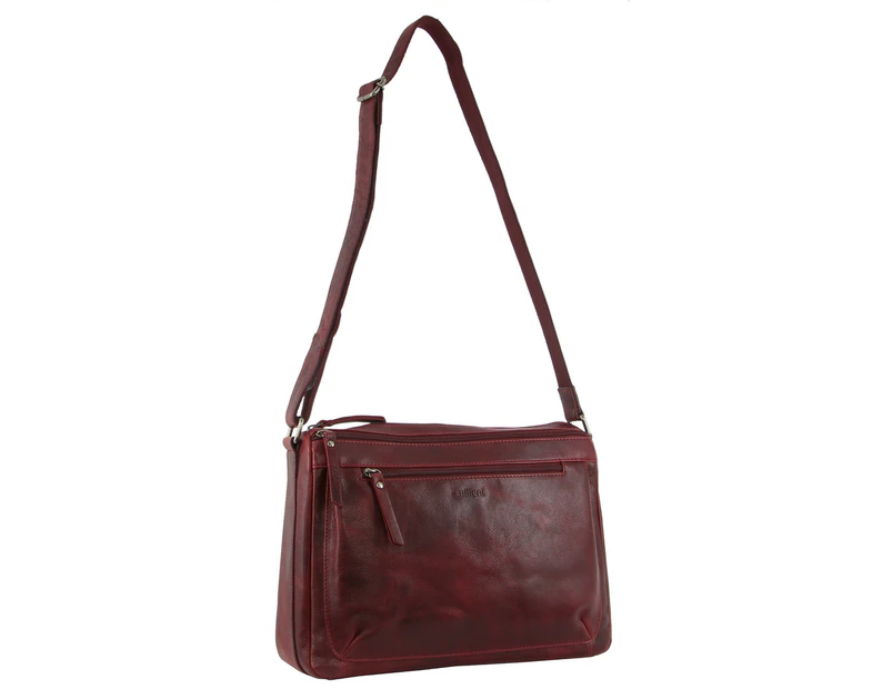 Milleni Nappa Leather Cross Body Bag in Cherry