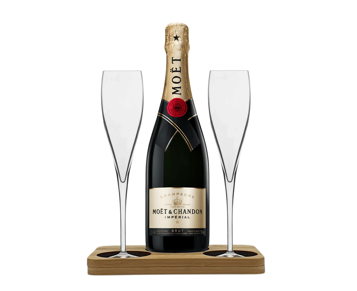 Moet & Chandon Presentation Stand Includes 2 Fine Crystal Champagne Flutes