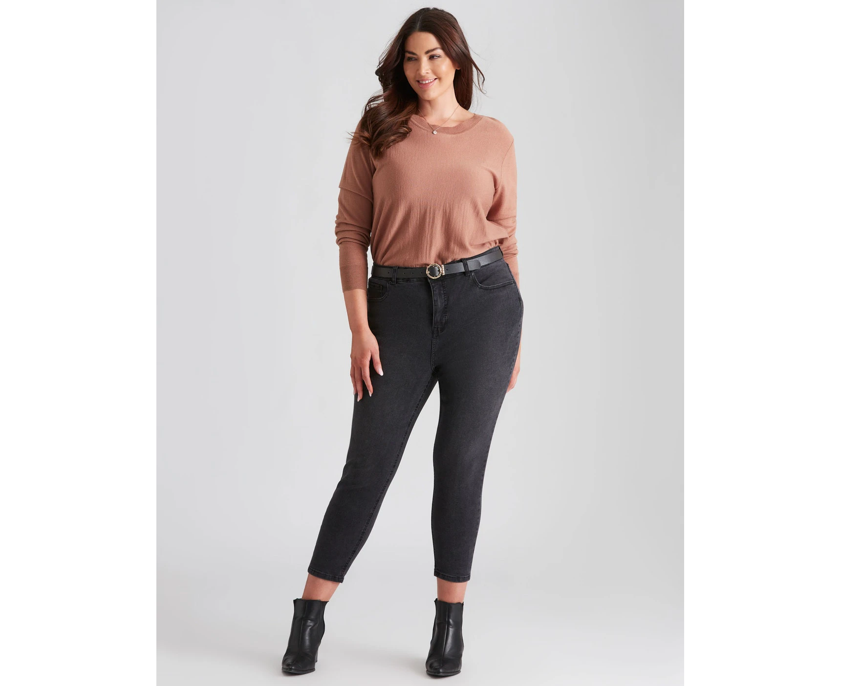 BeMe - Plus Size - Womens Jeans - Grey Ankle Length - Cotton Pants - Fashion - Summer - Charcoal - Elastane - Mid Rise Casual Trousers - Work Clothes